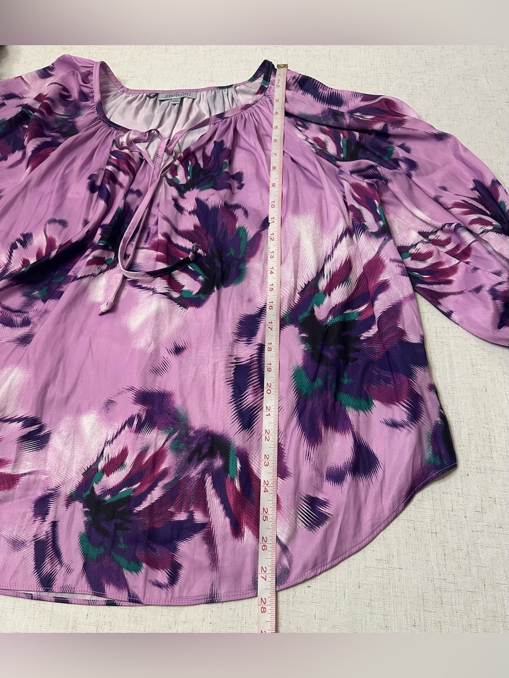 Jennifer Lopez Lavender Floral Tie-Neck Peasant Blouse - Picture 8 of 10